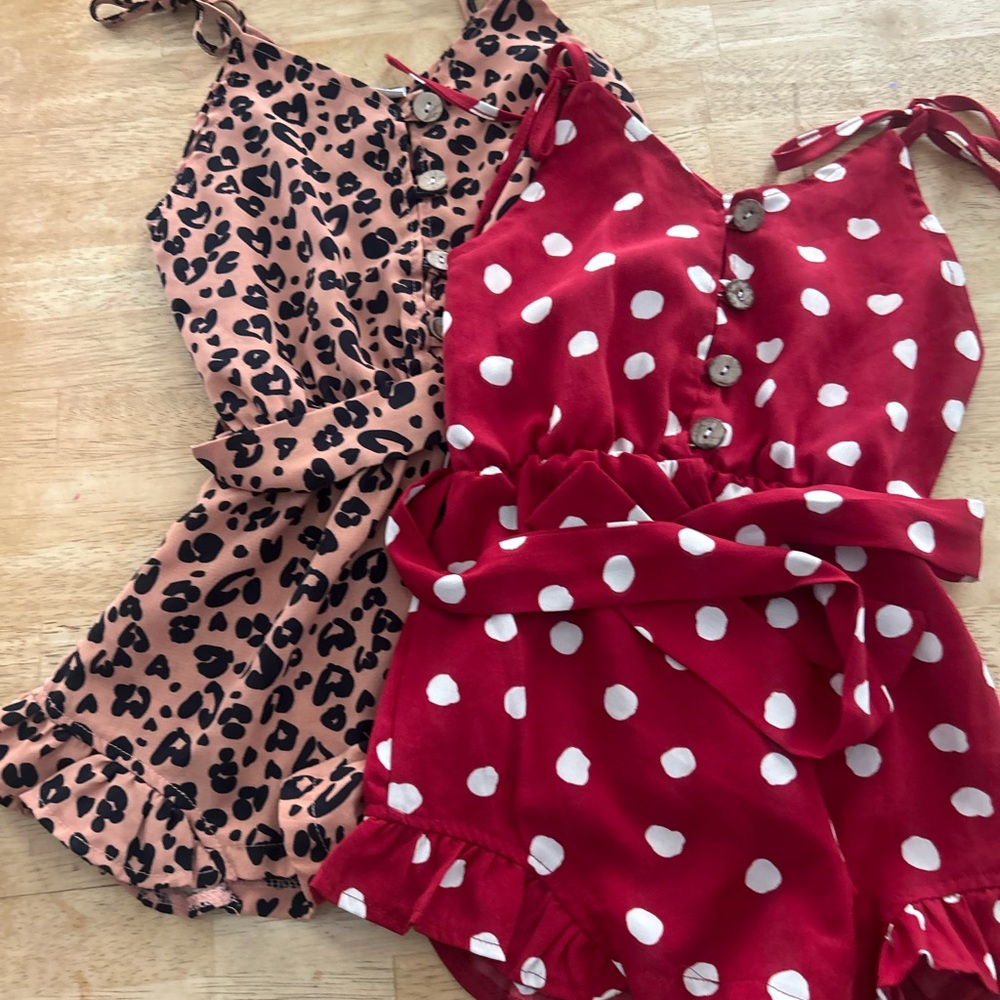Red and Pink Polka Dot and Leopard Print Rompers